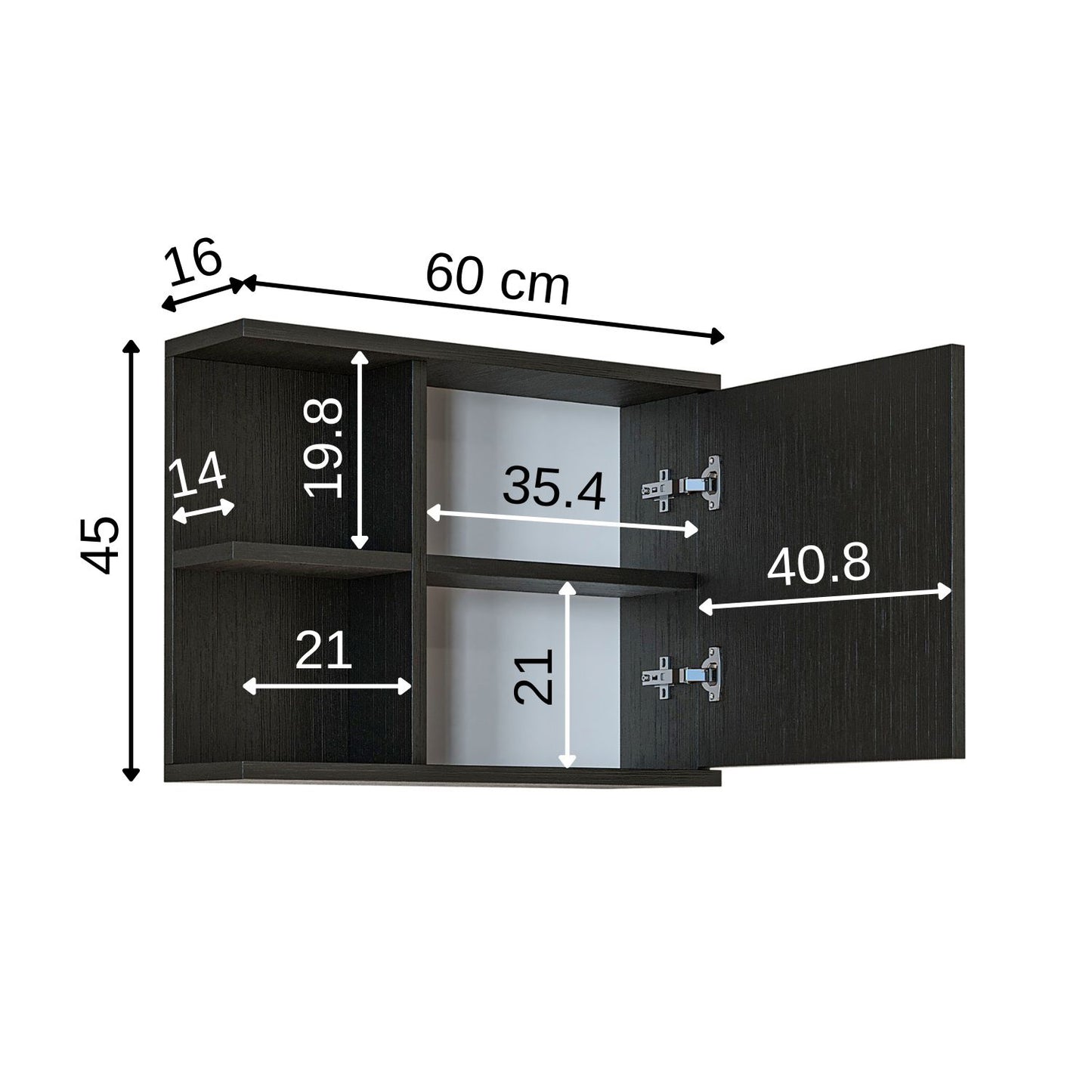 Roomart Badezimmerspiegelschrank "ADA“ – moderner, kompakter 60 cm Badschrank mit Spiegel – in Weiß, Eiche, Anthrazit oder Schwarz