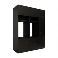 Roomart Waschmaschinenschrank SERIE 3 – 179 cm breit, 2× Waschmaschine nebeneinander mit Klappschrank, Ausziehbrett & Hochschrank – Waschküche & Hauswirtschaftsraum – Eiche / Schwarz-Eiche / Weiß