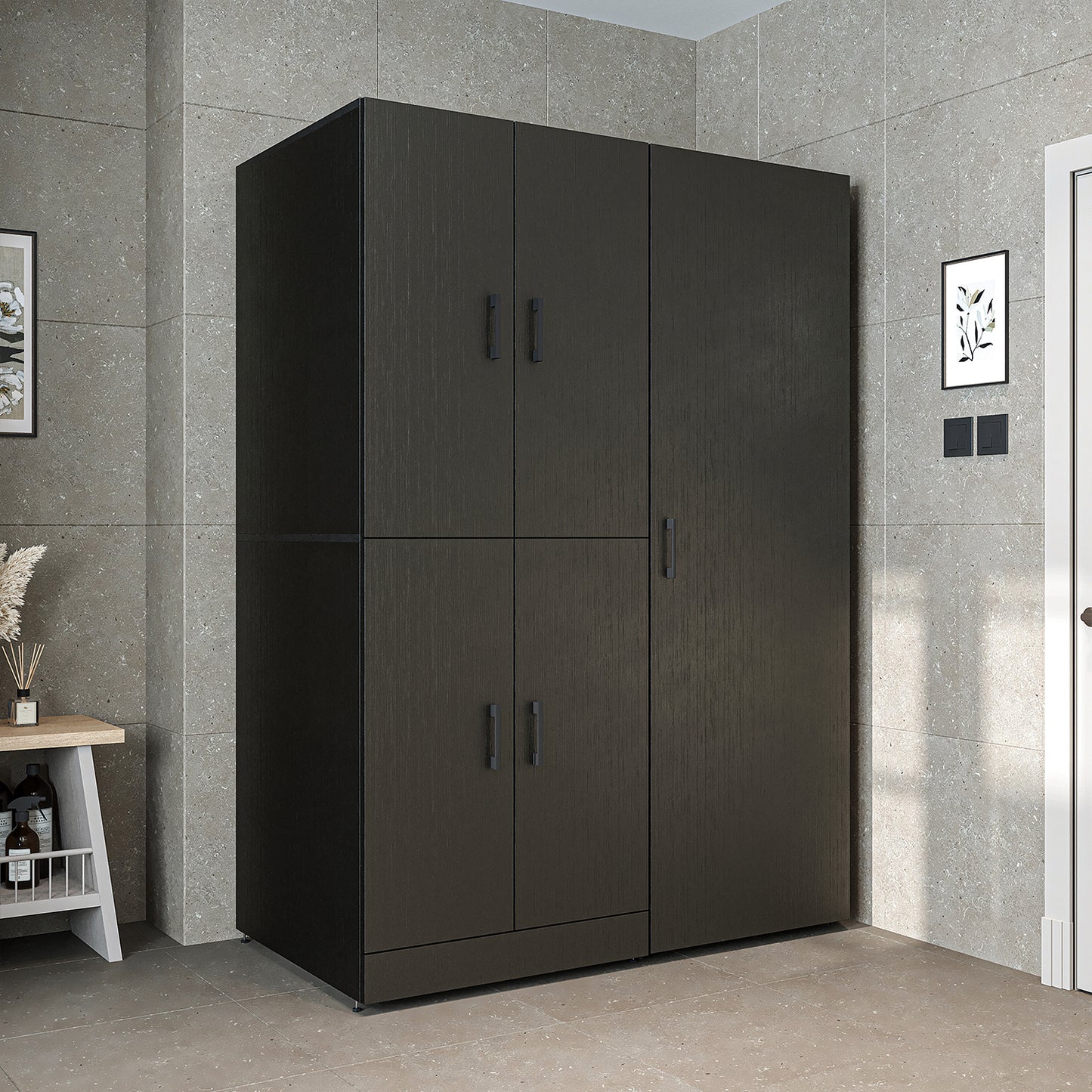 Roomart Waschmaschinenschrank- DORA-I- 130 cm breit – Waschmaschinen- & Trockner-Überbau mit Türen und Ausziehplatte, Bad & Waschküche, 5 Farben