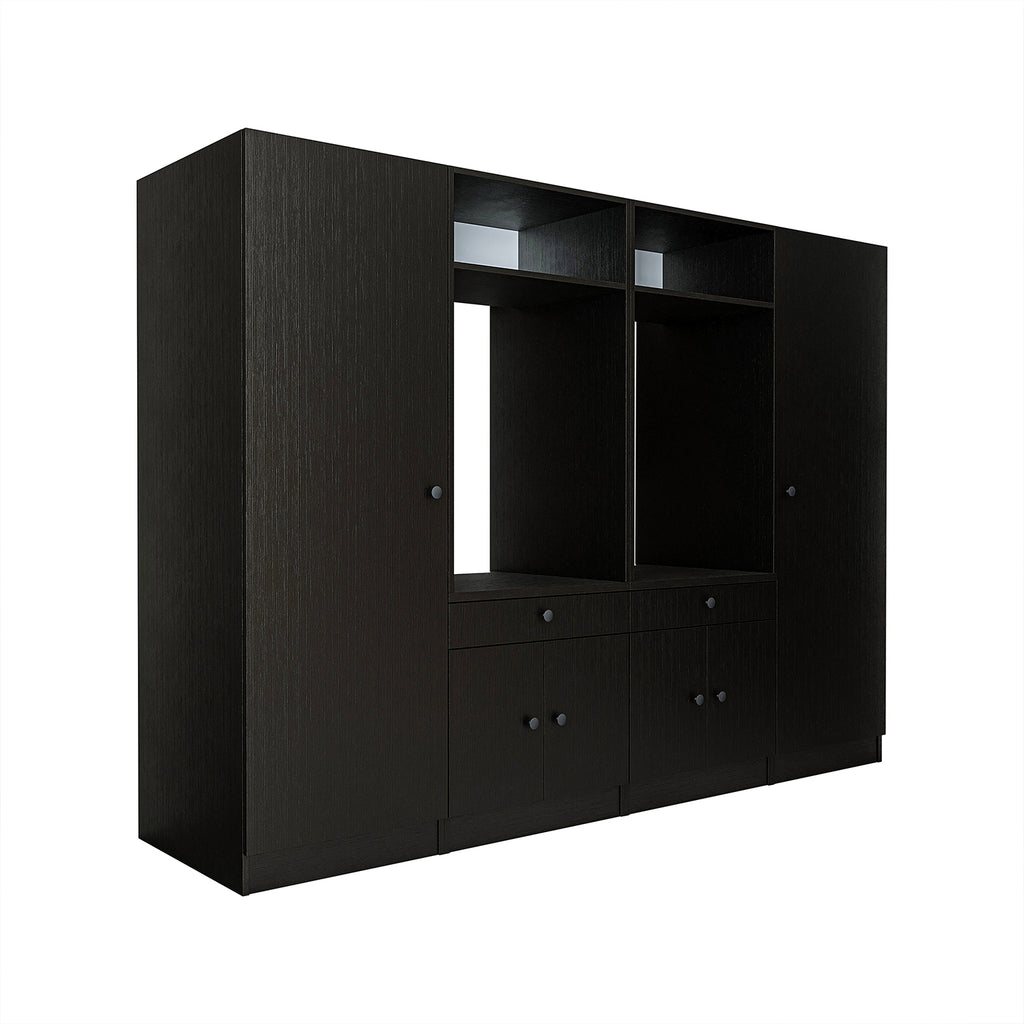 Roomart Waschmaschinenschrank SERIE 3 – 194 cm breit, 2× Waschmaschine nebeneinander mit Ausziehbrett & Hochschrank – Waschküche & Hauswirtschaftsraum – Eiche / Schwarz-Eiche / Weiß