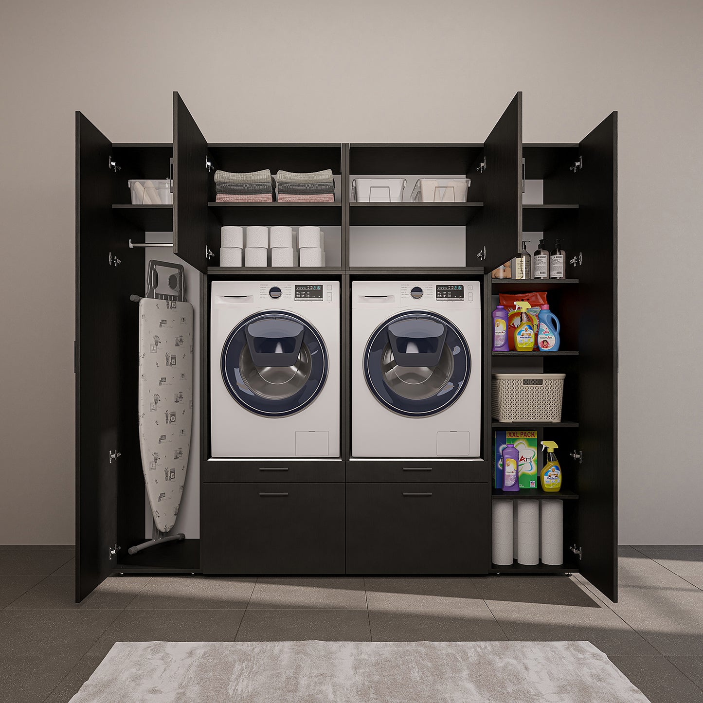 Roomart Waschmaschinenschrank 224 cm – 2 Geräte nebeneinander & Hochschrank | in 3 Farben