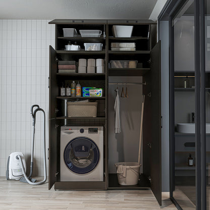 Roomart Waschmaschinenschrank „DORA 130 cm Breit“ für Waschmaschine & Trockner mit Regalböden, in 5 Farben • Weiß • Weiß Eiche • Anthrazit Eiche • Eiche • Schwarz Eiche (Kopie)