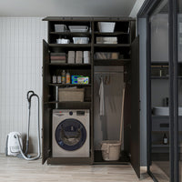 Roomart Waschmaschinenschrank „DORA 130 cm Breit“ für Waschmaschine & Trockner mit Regalböden, in 5 Farben • Weiß • Weiß Eiche • Anthrazit Eiche • Eiche • Schwarz Eiche (Kopie)