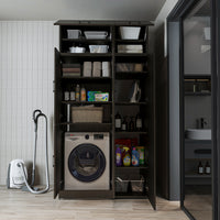 Roomart Waschmaschinenschrank „DORA 115 cm Breit“ für Waschmaschine & Trockner mit Regalböden, in 5 Farben • Weiß • Weiß Eiche • Anthrazit Eiche • Eiche • Schwarz Eiche