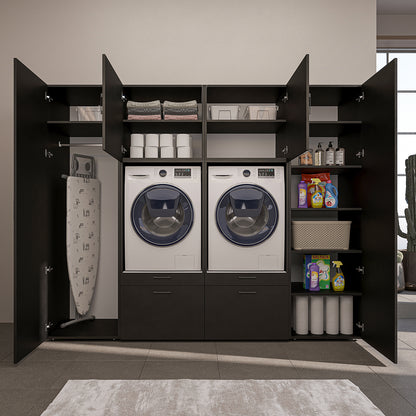 Roomart Waschmaschinenschrank SERIE-III Schrankwand 254 cm – 2 Geräte, Soft-Close | 3 Farben