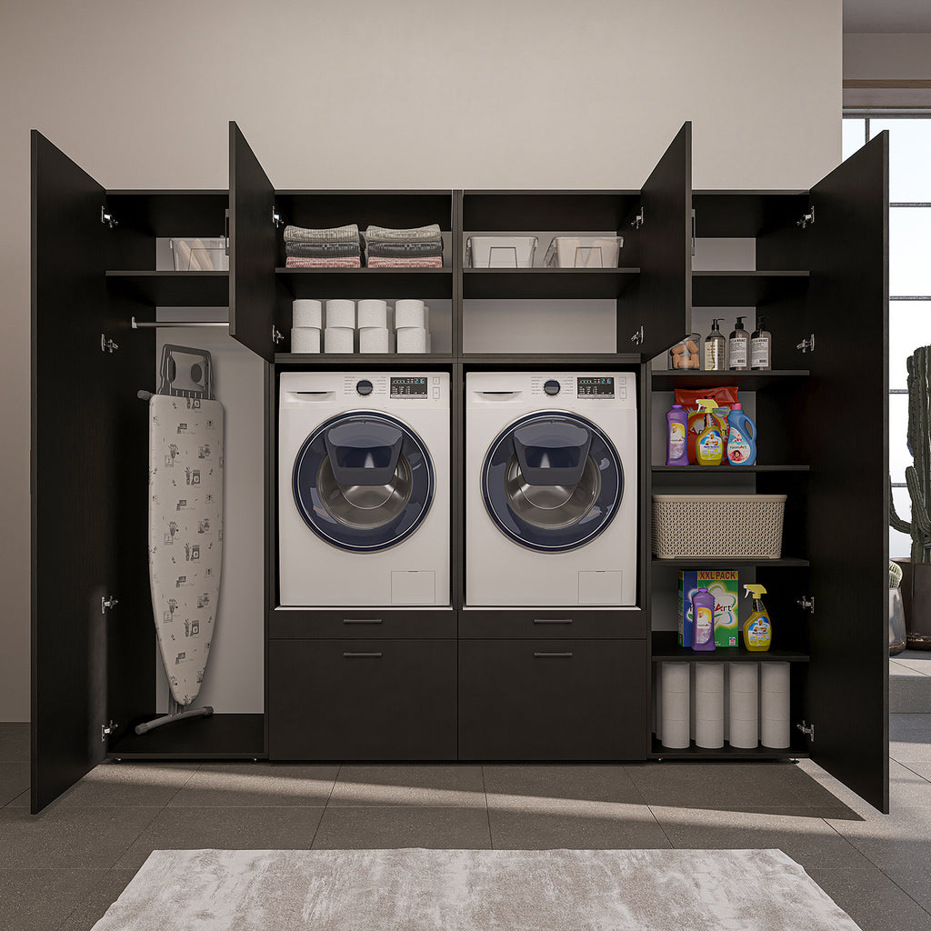 Roomart Waschmaschinenschrank SERIE-III Schrankwand 254 cm – 2 Geräte, Soft-Close | 3 Farben