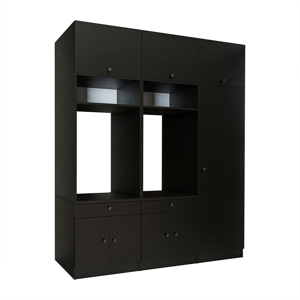 Roomart Schrankwand für Waschküche & Hauswirtschaftsraum - SERIE 1 - 114 cm breit, mit Ausziehbrett & Stauraum, Waschmaschinen-Schrankkombination, in 3 Farben (Weiß, Schwarz-Eiche)