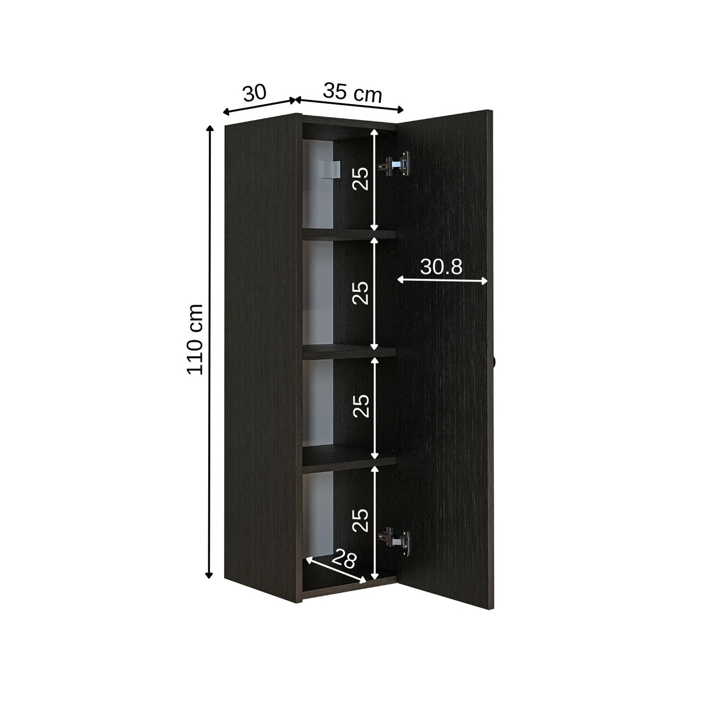 Roomart Bad-Seitenschrank ADA 110 cm – Moderner Bad-Hängeschrank mit Soft-Close – Viel Stauraum – Badezimmer Hochschrank – Weiß, Eiche, Anthrazit oder Schwarz