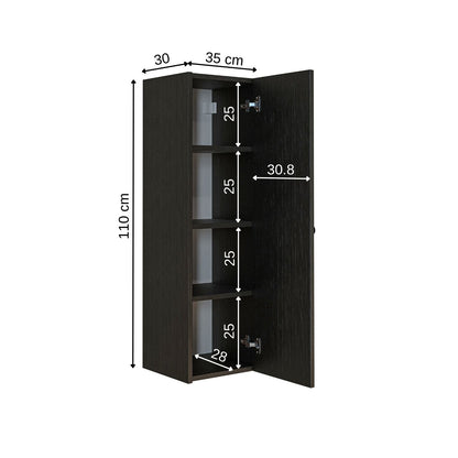 Roomart Bad-Seitenschrank ADA 110 cm – Moderner Bad-Hängeschrank mit Soft-Close – Viel Stauraum – Badezimmer Hochschrank – Weiß, Eiche, Anthrazit oder Schwarz