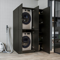 Roomart Waschmaschinenschrank „DORA 115 cm Breit“ für Waschmaschine & Trockner mit Regalböden, in 5 Farben • Weiß • Weiß Eiche • Anthrazit Eiche • Eiche • Schwarz Eiche