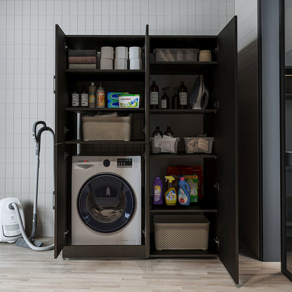 Roomart Waschmaschinenschrank „DORA 130 cm Breit“ für Waschmaschine & Trockner mit Regalböden, in 5 Farben • Weiß • Weiß Eiche • Anthrazit Eiche • Eiche • Schwarz Eiche (Kopie)