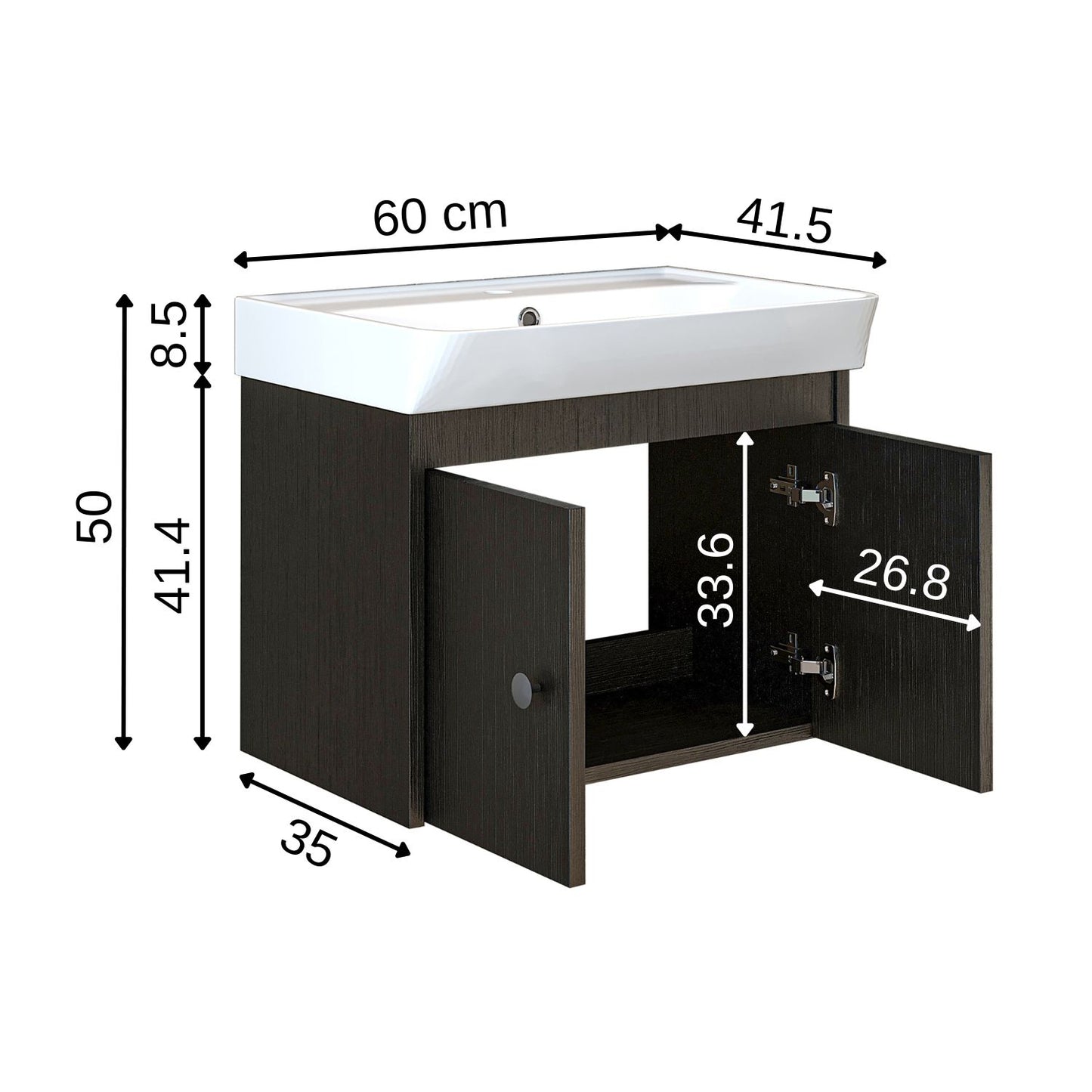 Roomart Badmöbel-Set ADA, 60 cm, mit Keramik-Waschbecken, in 6 Farben