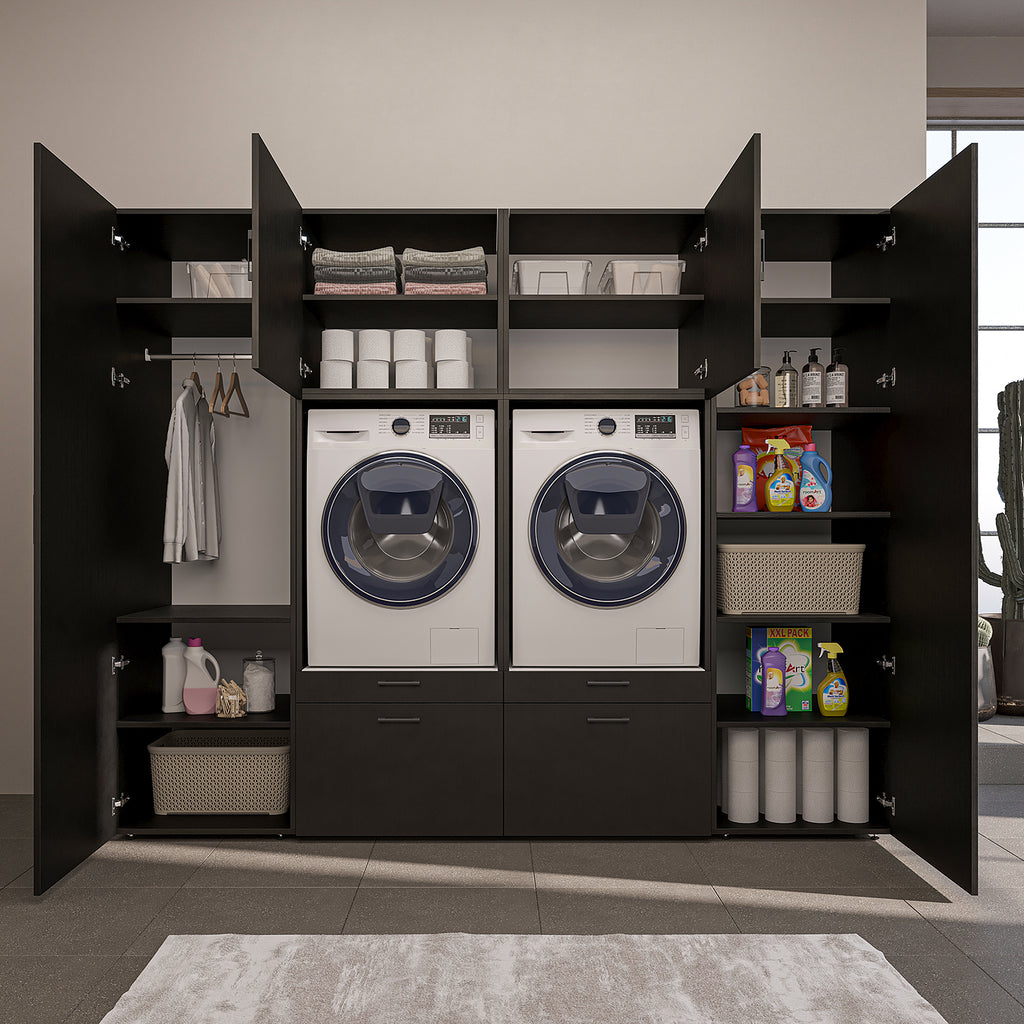 Roomart Waschmaschinenschrank SERIE-III Schrankwand 254 cm – 2 Geräte, Soft-Close | 3 Farben