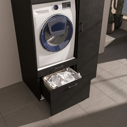 Roomart Waschmaschinenschrank mit Ausziehbrett, 112 cm breit - SERIE 2  – Waschmaschinenüberbau für Waschmaschine & Trockner, Waschturm-Schrank mit Stauraum für Bad & Waschküche