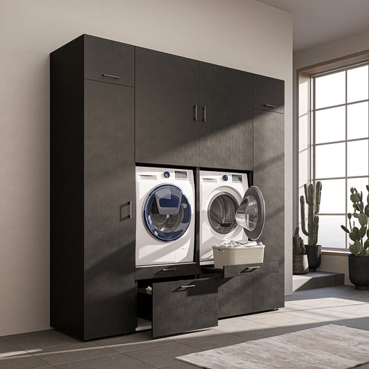 Roomart Waschmaschinenschrank SERIE 2 – Doppelschrank mit Seitenschränken, 3 Farben