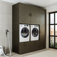 Roomart Waschmaschinenschrank Doppelschrank – SERIE 2 – Überbauschrank für Waschküche & Hauswirtschaftsraum – mit Ausziehbrett & Schubladen – in 3 Farben