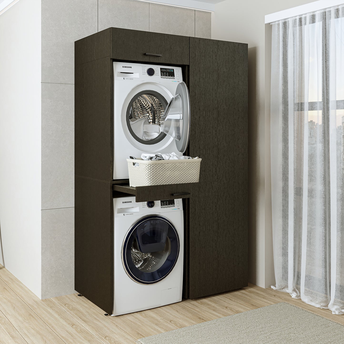 Roomart Waschmaschinenschrank, Trockner auf Waschmaschine • 127 cm breit • In 3 Farben