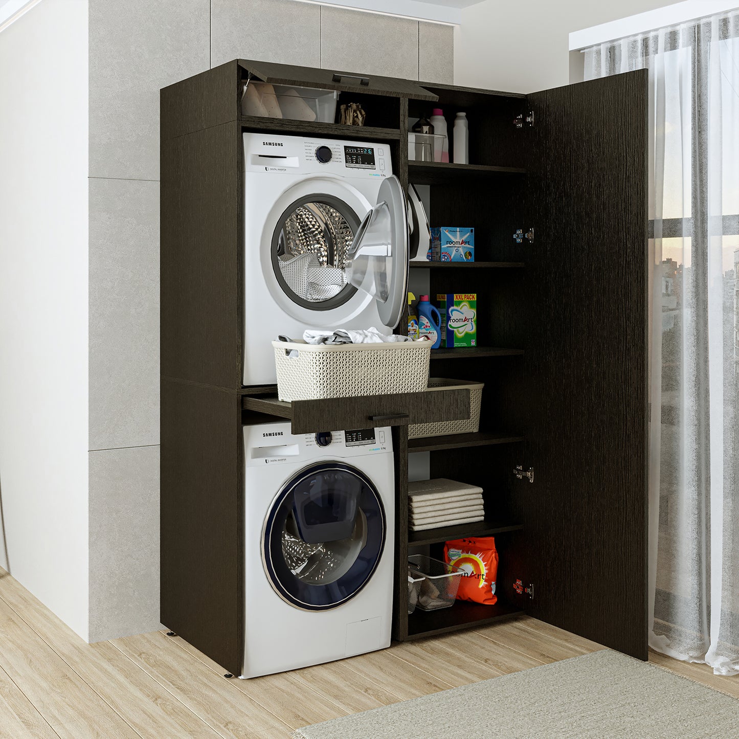 Roomart Waschmaschinenschrank, Trockner auf Waschmaschine • 127 cm breit • In 3 Farben