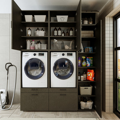 Roomart Waschmaschinenschrank Doppelschrank – SERIE 2 – Überbauschrank für Waschküche & Hauswirtschaftsraum – mit Ausziehbrett & Schubladen – in 3 Farben