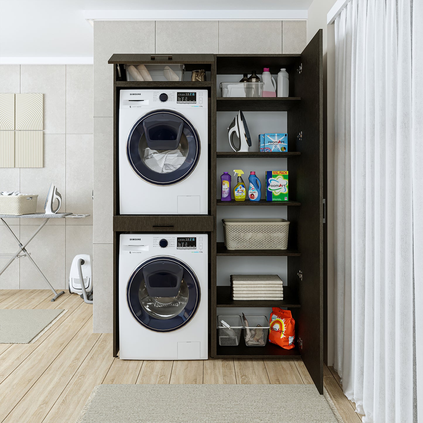 Roomart Waschmaschinenschrank, Trockner auf Waschmaschine • 127 cm breit • In 3 Farben