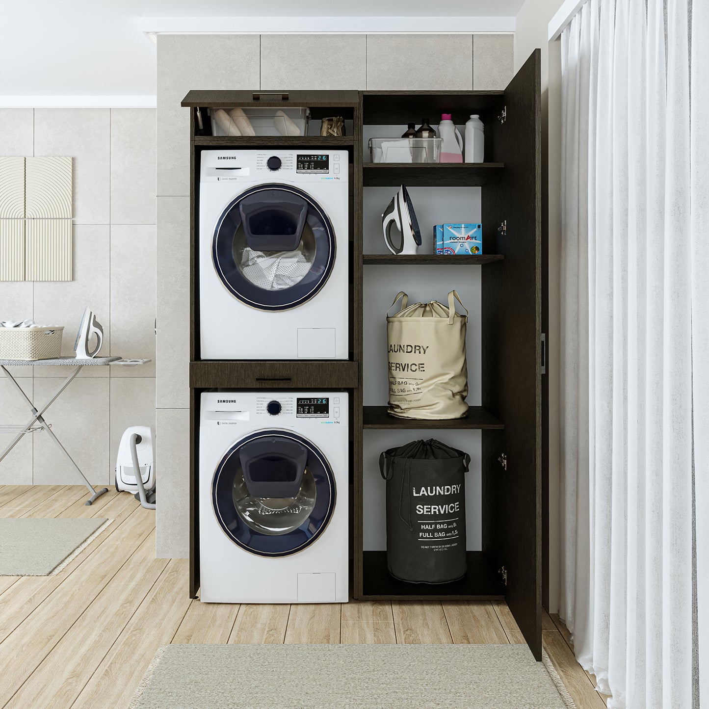 Roomart Waschmaschinenschrank, Trockner auf Waschmaschine • 127 cm breit • In 3 Farben