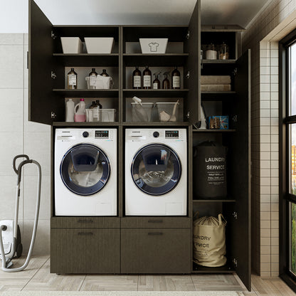 Roomart Waschmaschinenschrank Doppelschrank – SERIE 2 – Überbauschrank für Waschküche & Hauswirtschaftsraum – mit Ausziehbrett & Schubladen – in 3 Farben