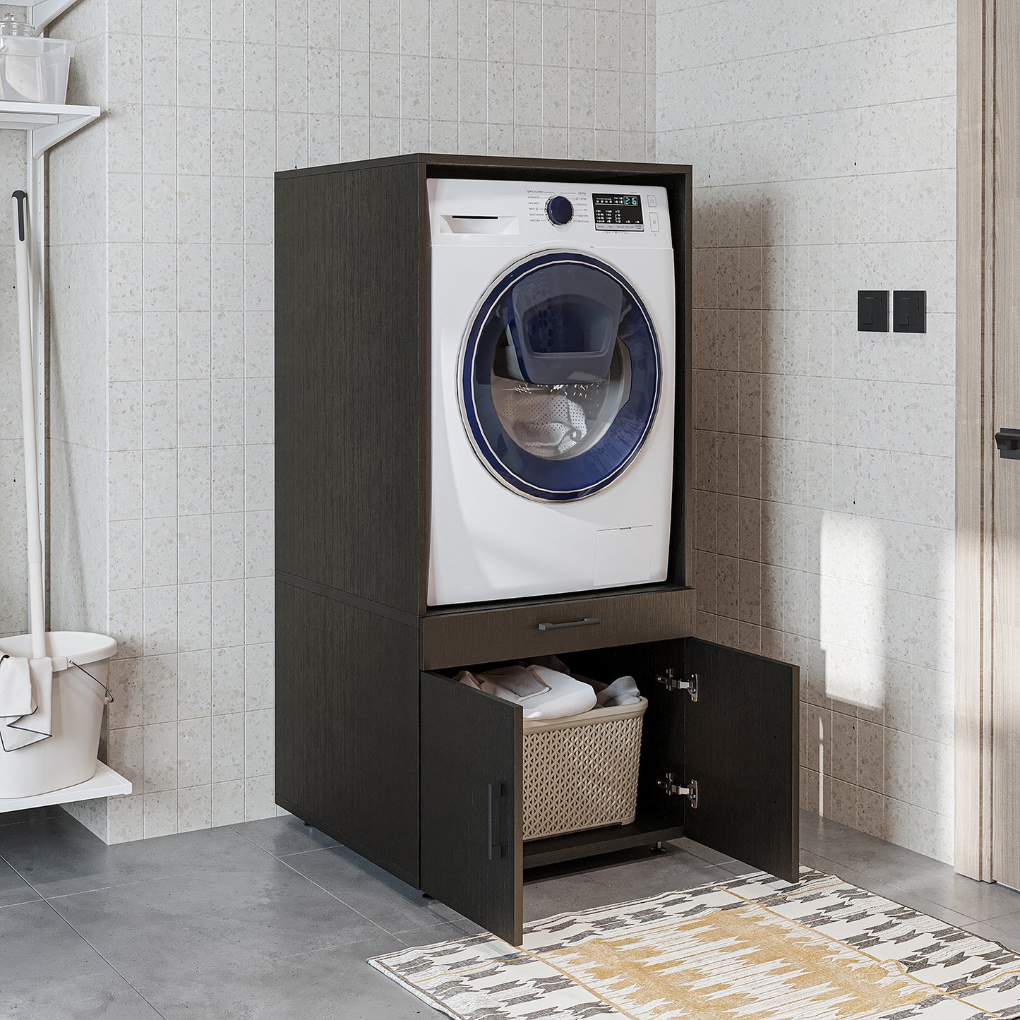 Roomart A3 Waschmaschinenschrank 67 cm – Erhöhung mit Schublade, Ausziehbrett & Stauraum | 3 Farben