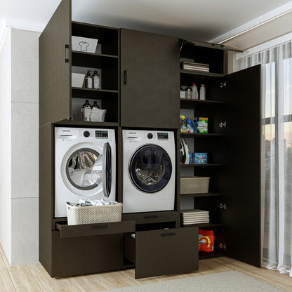 Roomart Waschmaschinenschrank Doppelschrank – SERIE 2 – Überbauschrank für Waschküche & Hauswirtschaftsraum – mit Ausziehbrett & Schubladen – in 3 Farben