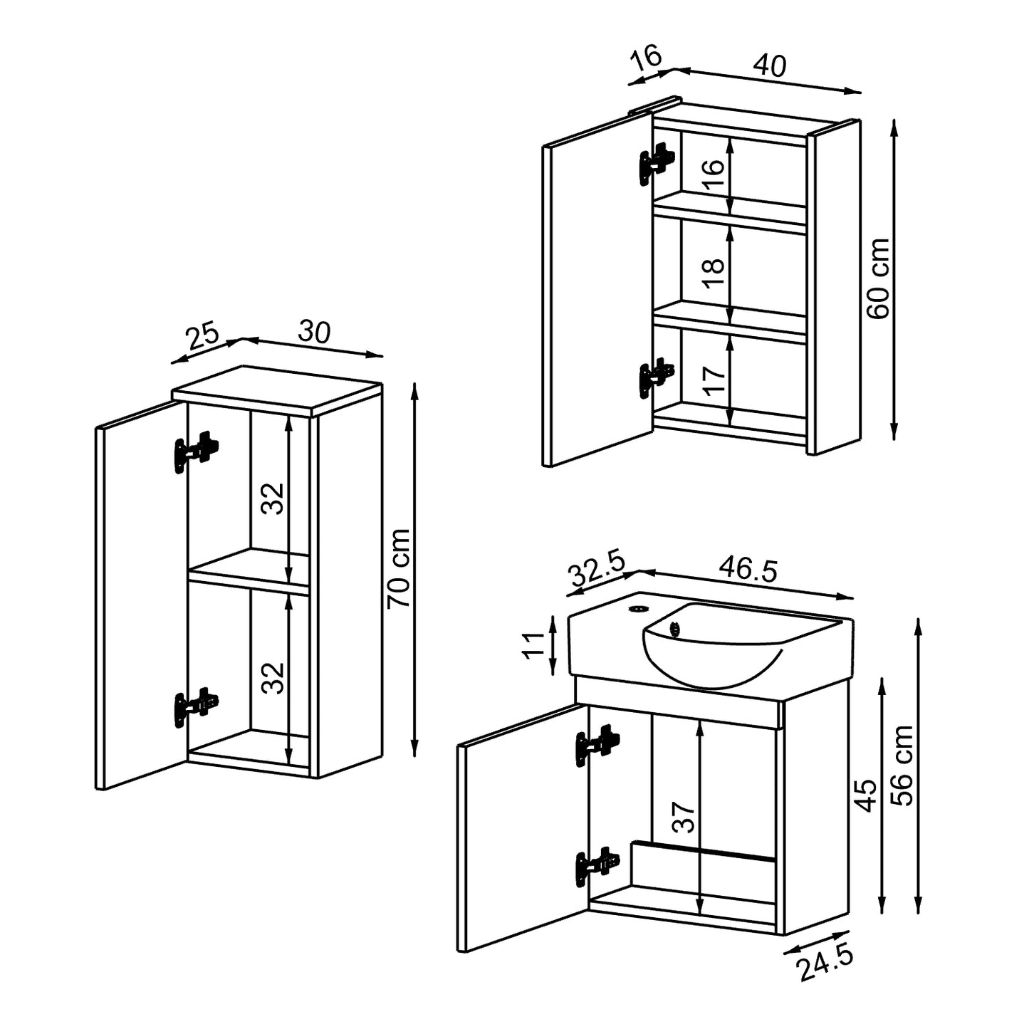 Badmöbelset • PUNTO • Unterschrank mit Waschbecken • Badezimmer Möbel • Gäste WC