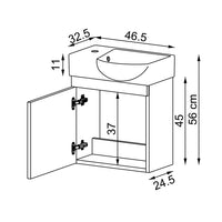 Roomart Waschtischunterschrank PUNTO mit Keramik-Waschbecken – Gäste-WC Badmöbel – Wasserhahn links