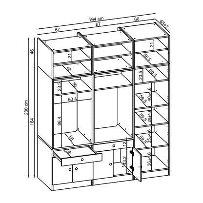 Roomart Schrankwand für Waschküche & Hauswirtschaftsraum - SERIE 1 - 114 cm breit, mit Ausziehbrett & Stauraum, Waschmaschinen-Schrankkombination, in 3 Farben (Weiß, Schwarz-Eiche)