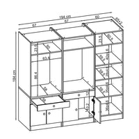 Roomart Waschmaschinenschrank SERIE 3 – 194 cm breit, 2× Waschmaschine nebeneinander mit Ausziehbrett & Hochschrank – Waschküche & Hauswirtschaftsraum – Eiche / Schwarz-Eiche / Weiß
