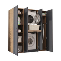 Roomart Waschmaschinenschrank DORA-I 160 cm, Anthrazit Eiche, 186 cm hoch, weißer Hintergrund