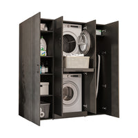 Roomart Waschmaschinenschrank DORA-I 160 cm, Schwarz Eiche, 186 cm hoch, weißer Hintergrund