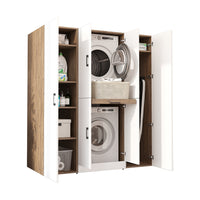 Roomart Waschmaschinenschrank DORA-I 160 cm, Weiß Eiche, 186 cm hoch, weißer Hintergrund