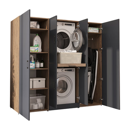 Roomart Waschmaschinenschrank DORA-I 190 cm, Anthrazit Eiche, 186 cm hoch, weißer Hintergrund