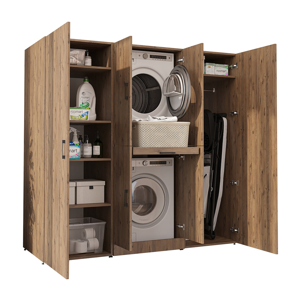 Roomart Waschmaschinenschrank DORA-I 190 cm, Eiche, 186 cm hoch, weißer Hintergrund