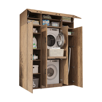 Roomart Waschmaschinenschrank DORA-I 160 cm, Eiche, 230 cm hoch, weißer Hintergrund