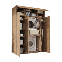 Roomart Waschmaschinenschrank DORA-I 160 cm, Eiche, 230 cm hoch, weißer Hintergrund