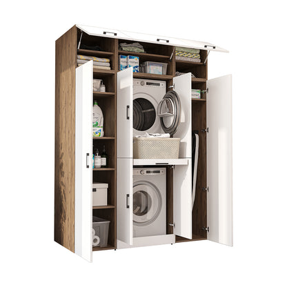Roomart Waschmaschinenschrank DORA-I 160 cm, Weiß Eiche, 230 cm hoch, weißer Hintergrund