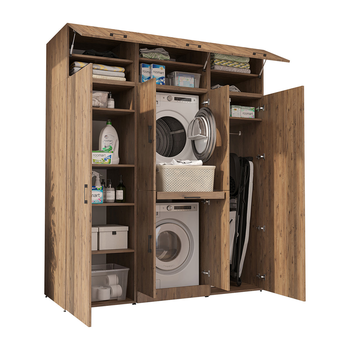 Roomart Waschmaschinenschrank DORA-I 190 cm, Eiche, 230 cm hoch, weißer Hintergrund