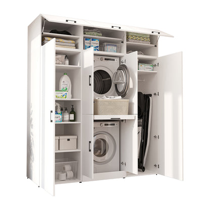 Roomart Waschmaschinenschrank DORA-I 190 cm, Weiß, 230 cm hoch, weißer Hintergrund