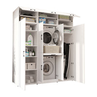 Roomart Waschmaschinenschrank DORA-I 190 cm, Weiß, 230 cm hoch, weißer Hintergrund