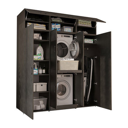 Roomart Waschmaschinenschrank DORA-I 190 cm, Schwarz Eiche, 230 cm hoch, weißer Hintergrund