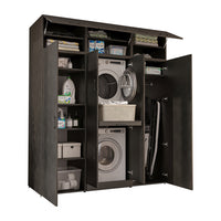 Roomart Waschmaschinenschrank DORA-I 190 cm, Schwarz Eiche, 230 cm hoch, weißer Hintergrund