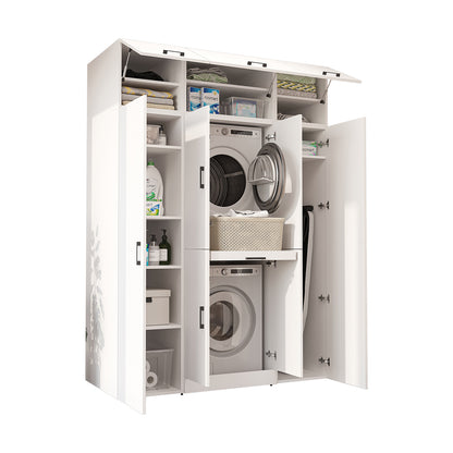 Roomart Waschmaschinenschrank DORA-I 160 cm, Weiß, 230 cm hoch, weißer Hintergrund