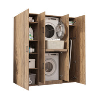 Roomart Waschmaschinenschrank DORA-I 160 cm, Eiche, 186 cm hoch, weißer Hintergrund