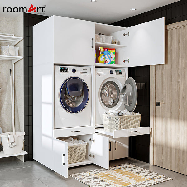 Roomart Waschmaschinen-Doppelschrank Überbauschrank - SERIE 3 - BHT: 134 × 205 × 66,8 cm • Hauswirtschaftsraum & Waschküche • in 3 Farben