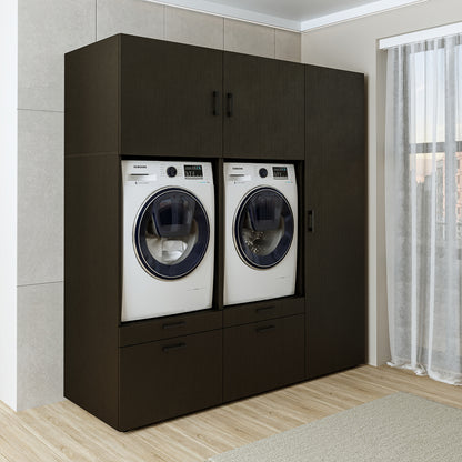 Roomart Waschmaschinenschrank Doppelschrank – SERIE 2 – 194 cm breit, Überbauschrank für Waschküche & Hauswirtschaftsraum – 205 cm hoch – mit Ausziehbrett & Schubladen – in 3 Farben