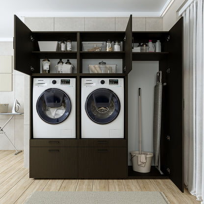 Roomart Waschmaschinenschrank Doppelschrank – SERIE 2 – 194 cm breit, Überbauschrank für Waschküche & Hauswirtschaftsraum – 205 cm hoch – mit Ausziehbrett & Schubladen – in 3 Farben